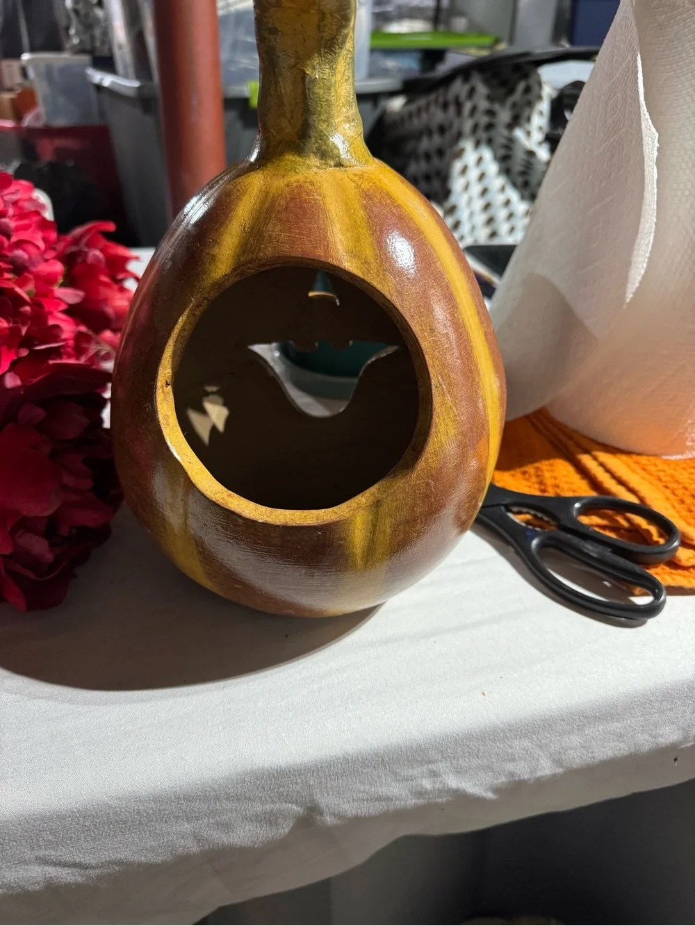 Hand-Painted Ceramic Jack-O'-Lantern Pumpkin - Brown & Olive
